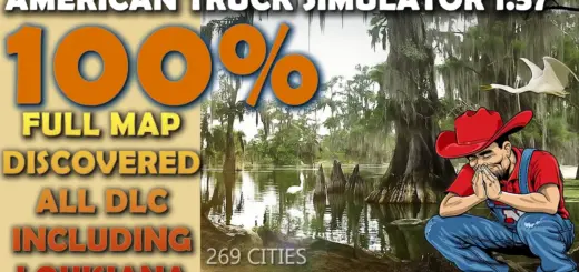 100% opened map in ATS with all DLCs incl. Louisiana 1.57